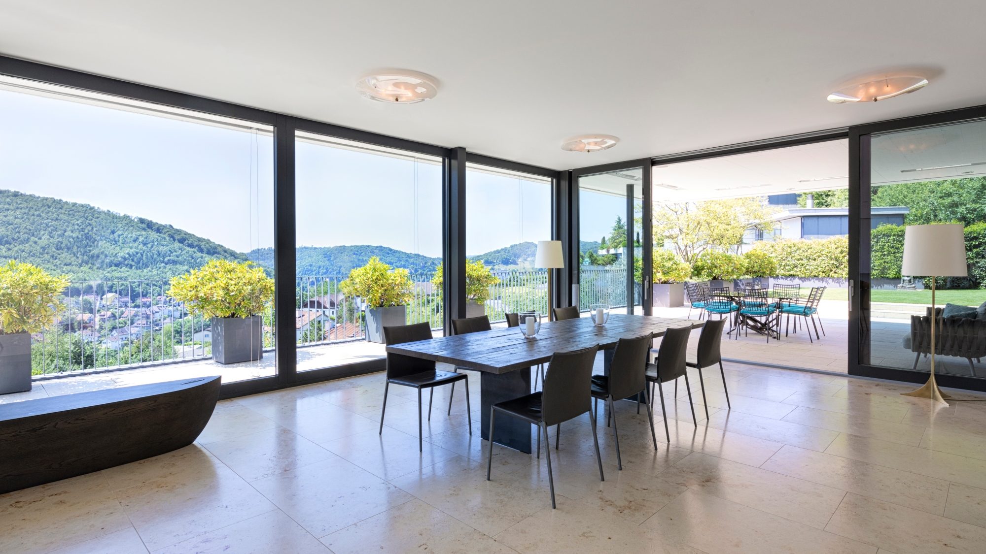 Contemporary lounge area with views