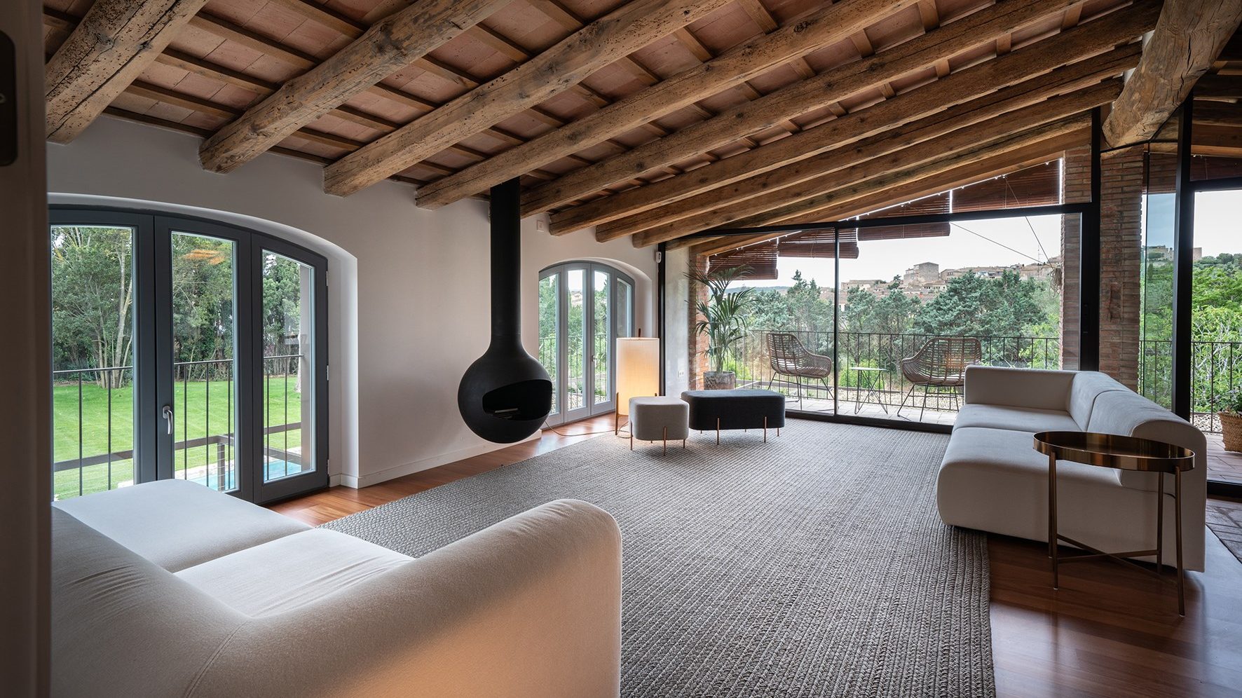 Lounge area equipped with modern fireplace